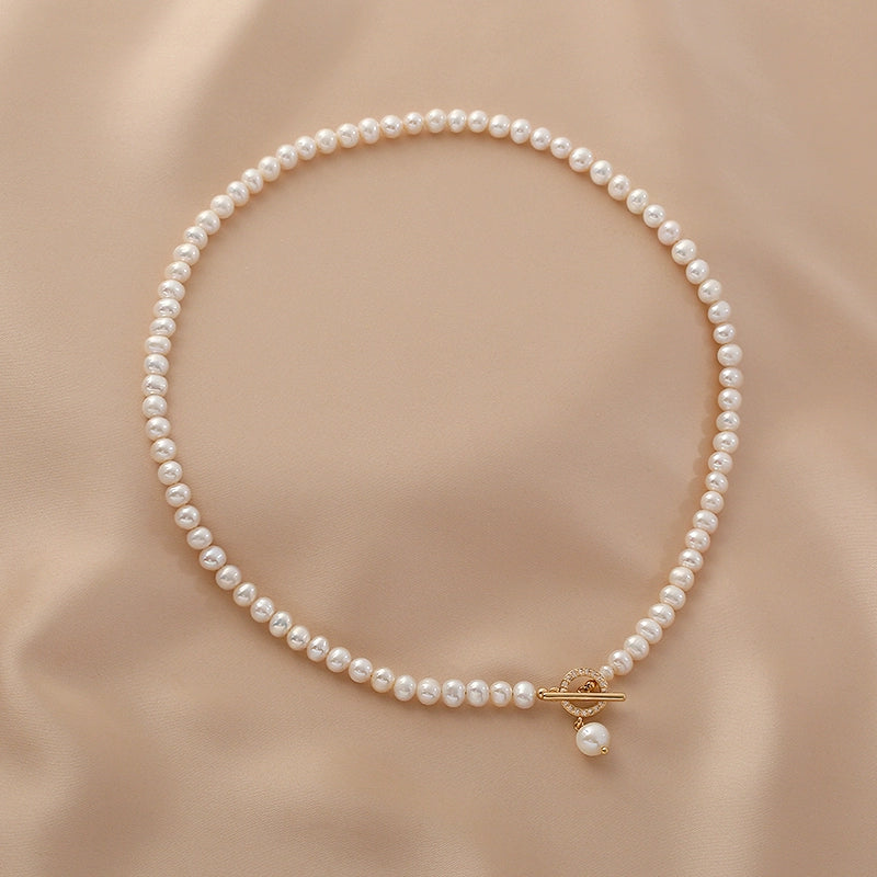 Natural freshwater pearl sweater chain necklace women's design sense 14K gold