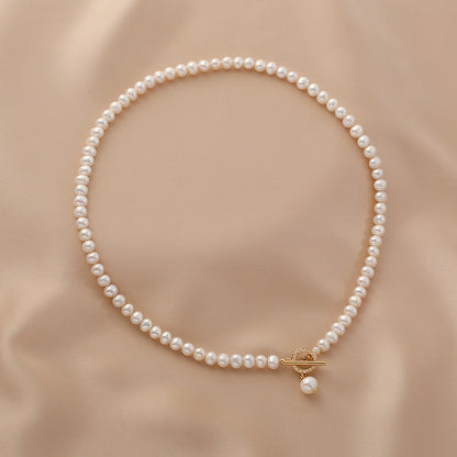 Natural freshwater pearl sweater chain necklace women's design sense 14K gold