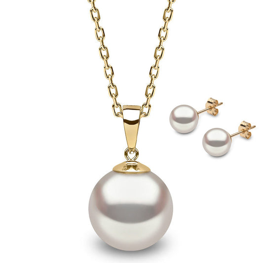18K Gold Pearl Pendant, Pearl Stud Earrings, Natural Pearl Jewelry Set, Mother's Day Pearl Gift for Mom