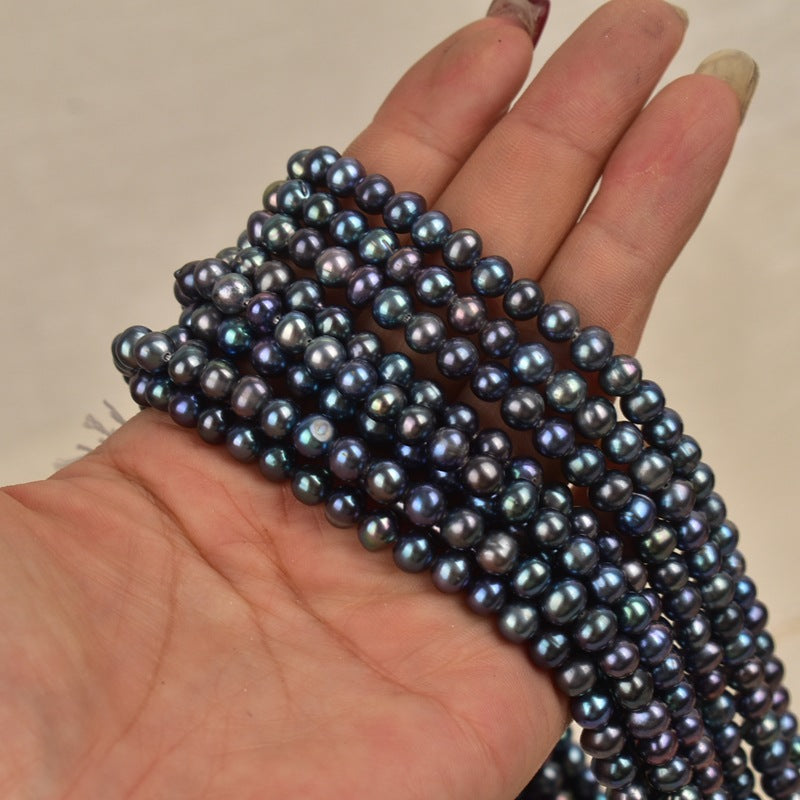 1163 5-6Mm Near Round Black Pearl Natural Freshwater Pearl Necklace work in progress