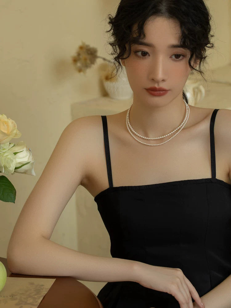 Small Pearl, Perfect Round Strong Gloss Baby Pearl Necklace 14K Gold Premium Chain for Girls
