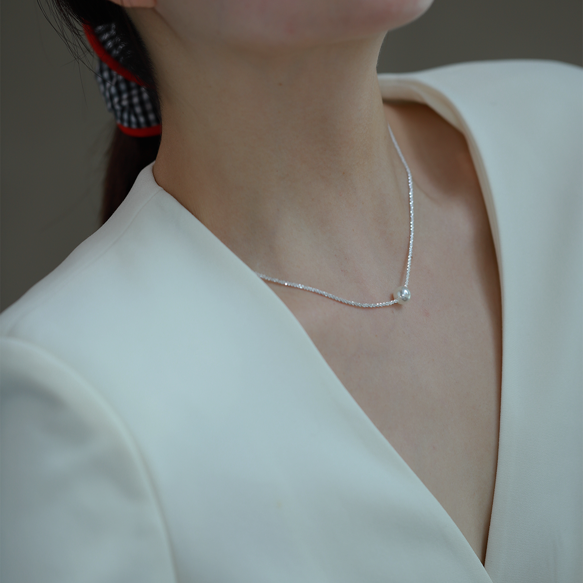 S925 sterling silver fine flash cauliflower chain imitation pearl silver necklace women's design