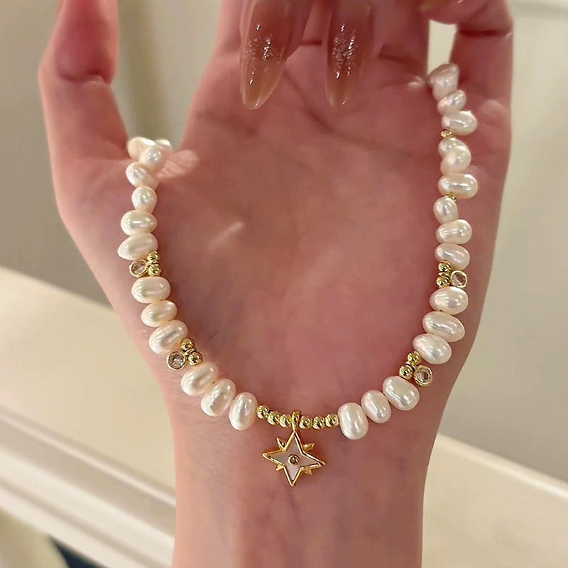 Natural Freshwater Pearl Necklace Ladies Exquisite Star Pendant Rice Beads