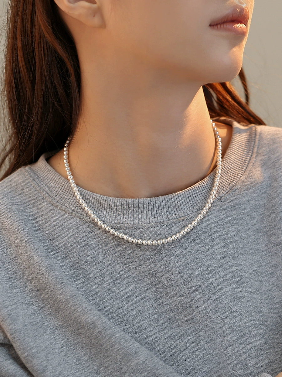 4mm ultra-fine baby small rice pearl necklace women's exquisite design sense of stacking