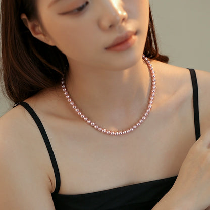 Pink Pearl Necklace Ladies Sweet Sweater Chain