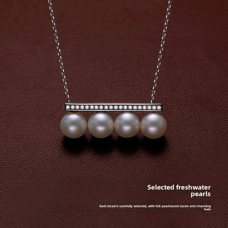 Balance Beam Pearl Necklace Ladies Natural Freshwater 925 Silver True Pearl Pendant Single Pendant