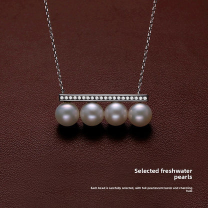 Balance Beam Pearl Necklace Ladies Natural Freshwater 925 Silver True Pearl Pendant Single Pendant