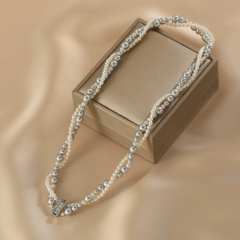 French pearl necklace women's real multi-hemp color exquisite double stacking design choker