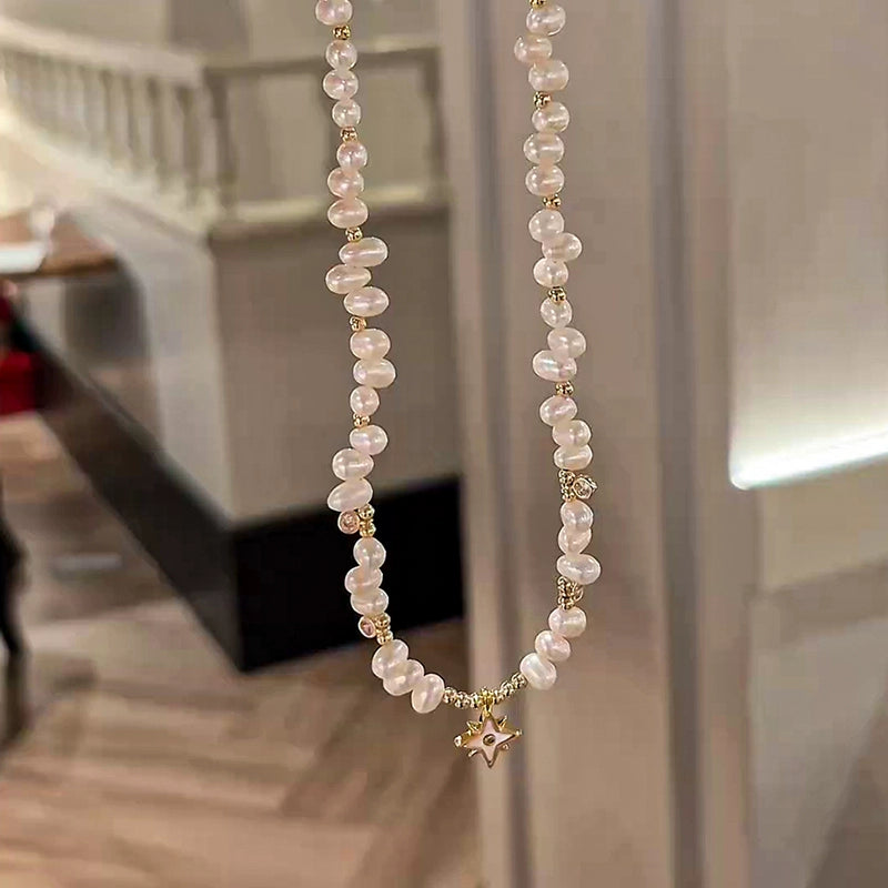 Natural Freshwater Pearl Necklace Ladies Exquisite Star Pendant Rice Beads