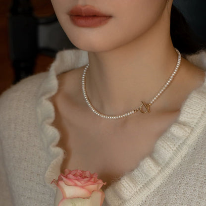Swan neck, three ways to wear natural small pearl necklace chain OT buckle girl gift