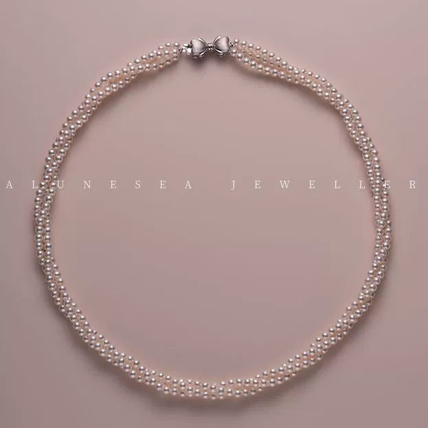 Pearl Necklace Baby Pearl Three Circles Twined Twist Chain Small Pearl Necklace 925 Silver