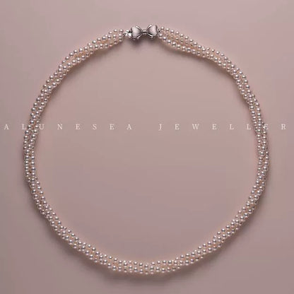 Pearl Necklace Baby Pearl Three Circles Twined Twist Chain Small Pearl Necklace 925 Silver