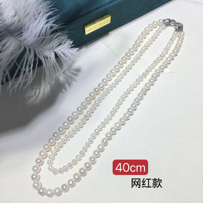 four seasons evergreen Japanese double-layer one wear more freshwater pearl necklace sweater chain