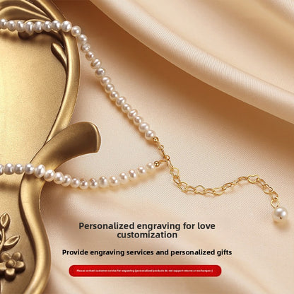 Pearl Necklace Ladies Celebrity Near Round Freshwater Beads French Love Engraving