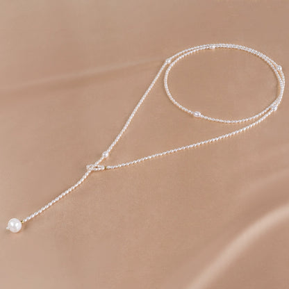 Natural freshwater pearl necklace, rice-shaped bead sweater chain, long temperament ins women's niche light luxury XL022