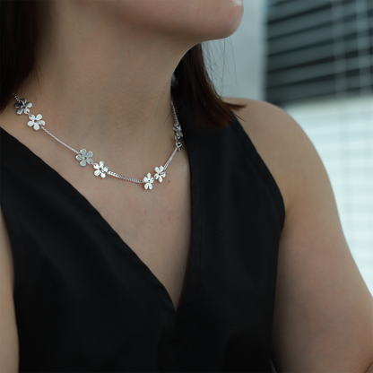 S925 Sterling Silver Flower Necklace Women's Design Premium Stacked Pearl Silver Jewelry