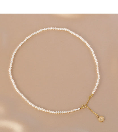 Natural pearl necklace, simple and exquisite irregular millet beads, tag necklace.