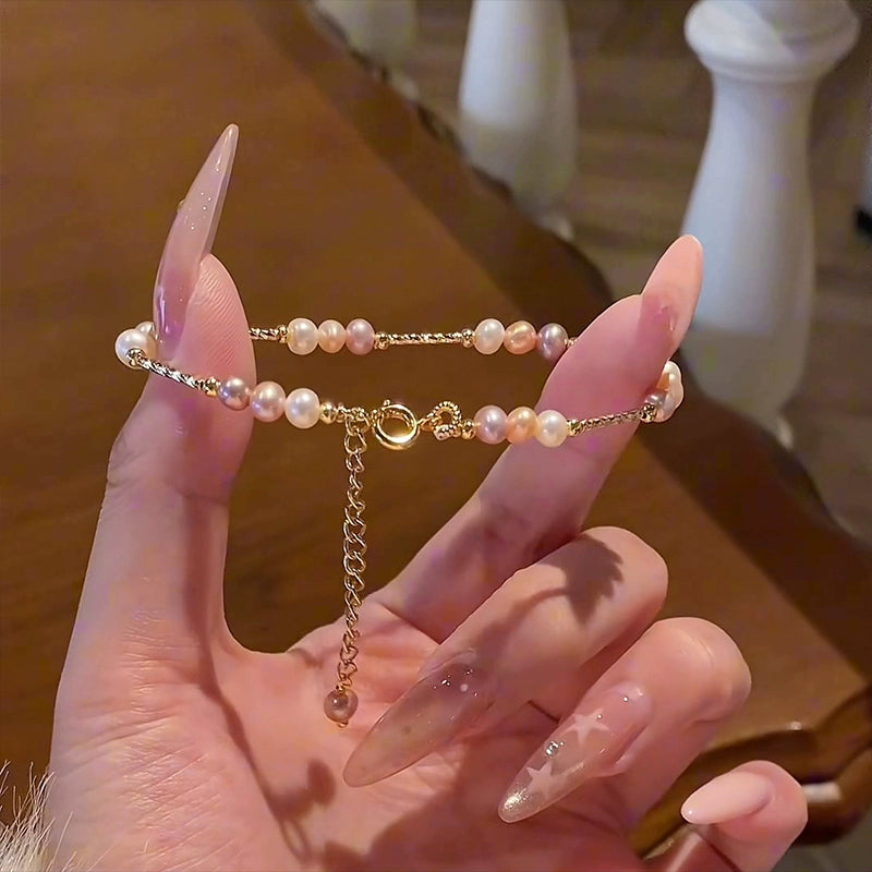 Natural Pearl Necklace Bracelet Set Delicate Pink Pearl Splicing Premium Bracelet