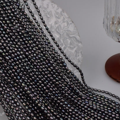 1030 Natural Freshwater Pearl Dyed Peacock Black  3-4mm Pearl DIY Necklace Jewelry Accessories