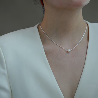 S925 sterling silver fine flash cauliflower chain imitation pearl silver necklace women's design