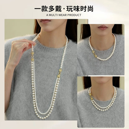 Shi's pearl necklace, women's French double-layer one, wear more long sweater chains
