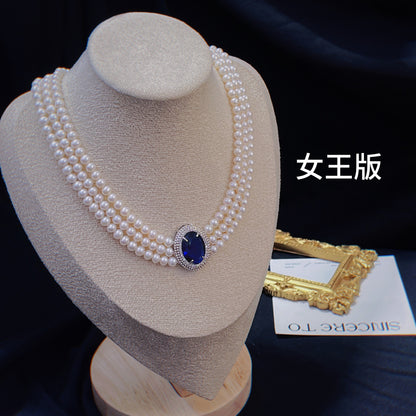 Sapphire Multi-layer Tian Fresh Water Pearl Necklace Princess Diana Lady King Collarbone
