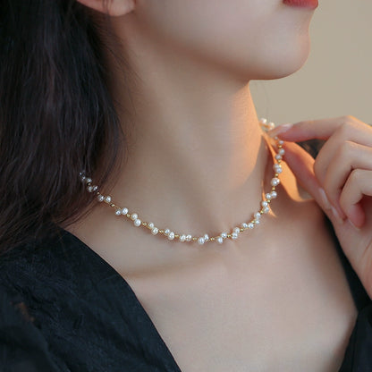 Double Stacked Wear Woven Premium Pearl Necklace Ladies Delicate Design Camellia Pendant