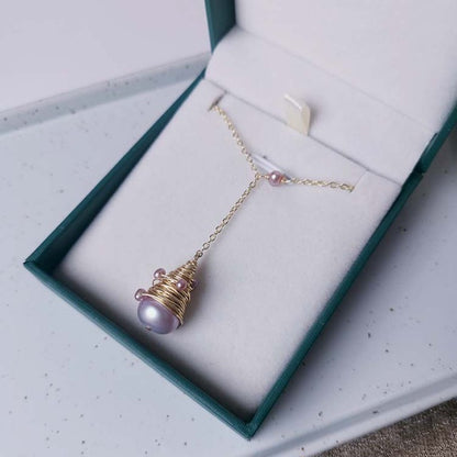 Pyramid Necklace Natural Pearl Ladies New Purple Sweater Chain