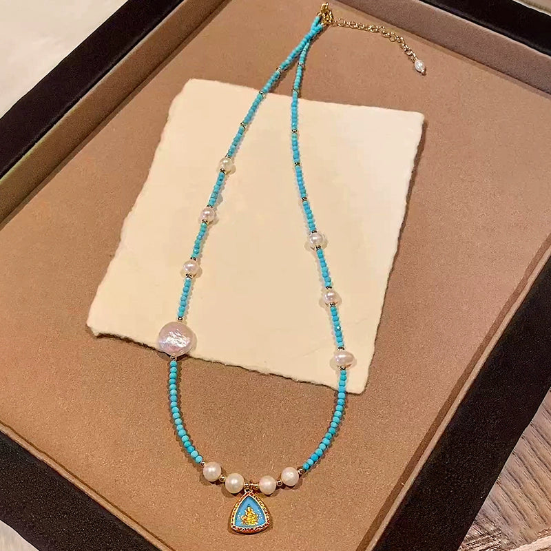 Natural Pearl Necklace Women's New Chinese Turquoise Exquisite Pendant