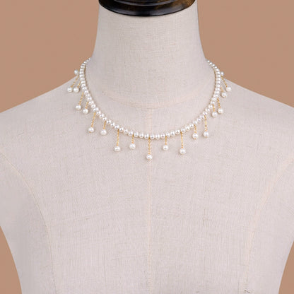Gold Tassel Collarbone Chain Natural Freshwater Pearl Necklace ins Style Gold Wrapped Women's Collar XL043