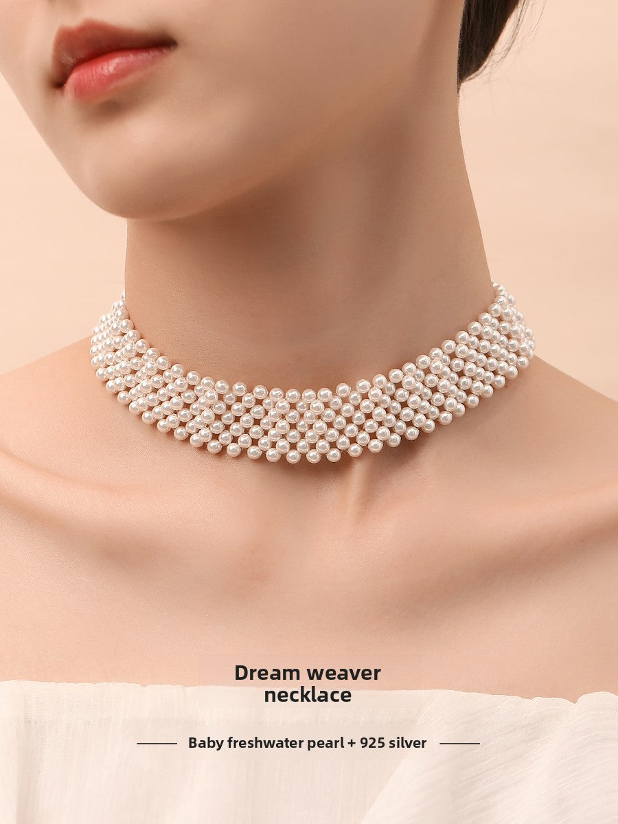 Pearl necklace 2025 new natural freshwater wide ladies baby beads multi-layer chocker