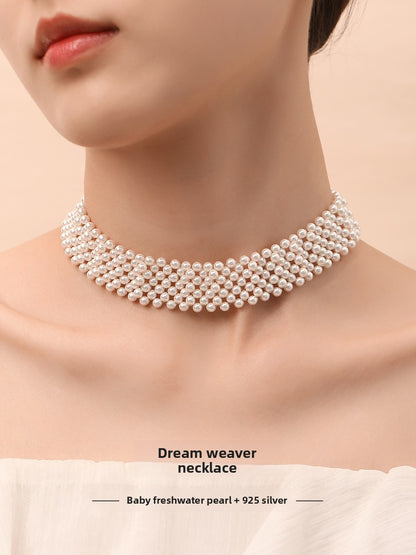 Pearl necklace 2025 new natural freshwater wide ladies baby beads multi-layer chocker