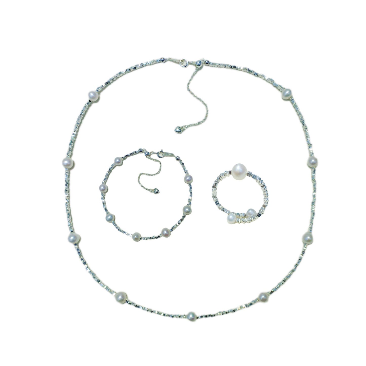 S925 sterling silver gypsy tian ran freshwater pearl necklace bracelet ring