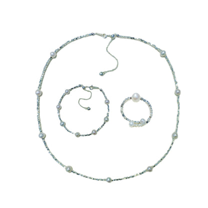 S925 sterling silver gypsy tian ran freshwater pearl necklace bracelet ring