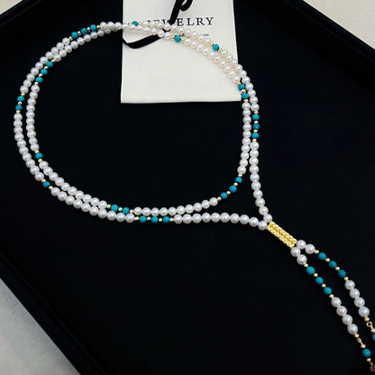 new product turquoise fringed design magnetic suction buckle tian ran freshwater pearl sweater chain long necklace