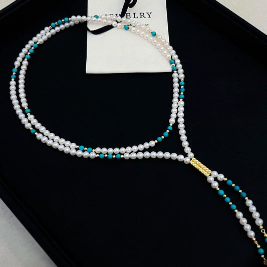 new product turquoise fringed design magnetic suction buckle tian ran freshwater pearl sweater chain long necklace