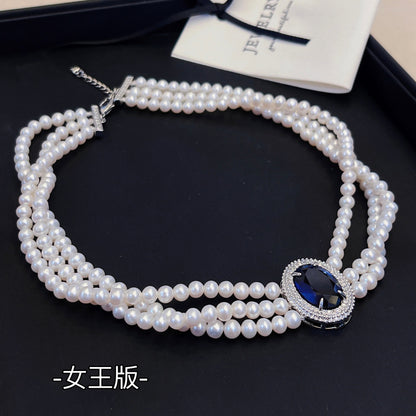 Sapphire Multi-layer Tian Fresh Water Pearl Necklace Princess Diana Lady King Collarbone