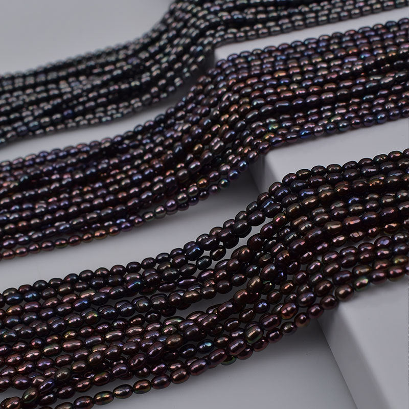 1030 Natural Freshwater Pearl Dyed Peacock Black  3-4mm Pearl DIY Necklace Jewelry Accessories