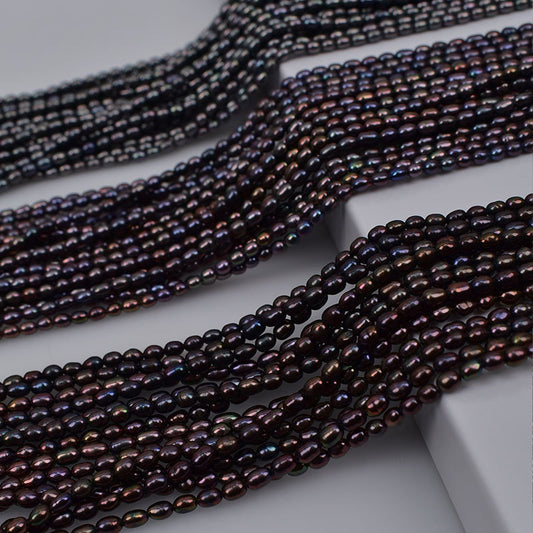 1030 Natural Freshwater Pearl Dyed Peacock Black  3-4mm Pearl DIY Necklace Jewelry Accessories