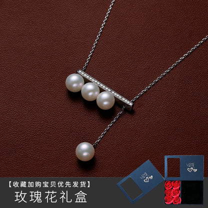 Balance Beam Pearl Necklace Ladies Natural Freshwater 925 Silver True Pearl Pendant Single Pendant