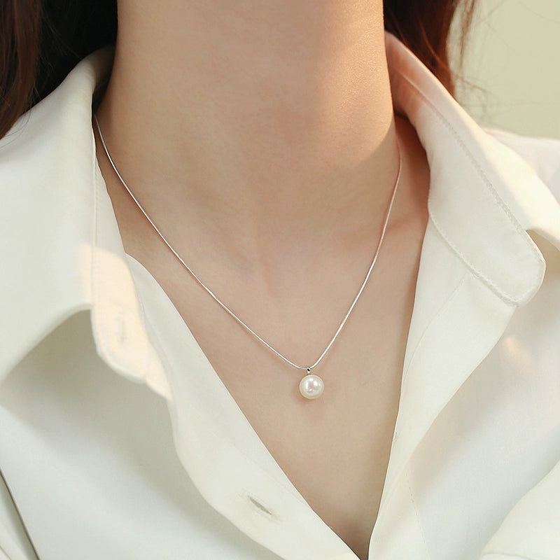 Natural Single Pearl Pendant Necklace Ladies Delicate Design S925 Silver