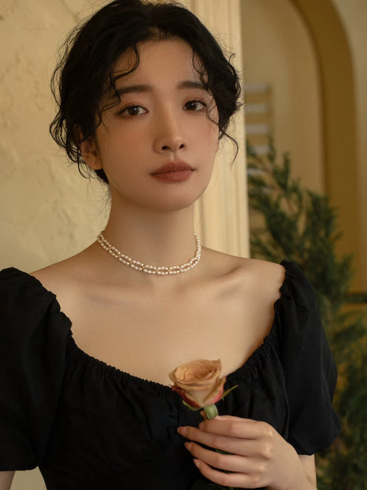 Pearl necklace women's chain woven choker retro premium sense, wedding hollow