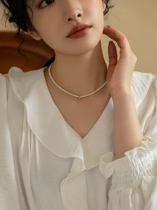 Natural Pearl Bead Necklace Retro Female Chain Rice Grains Stacked