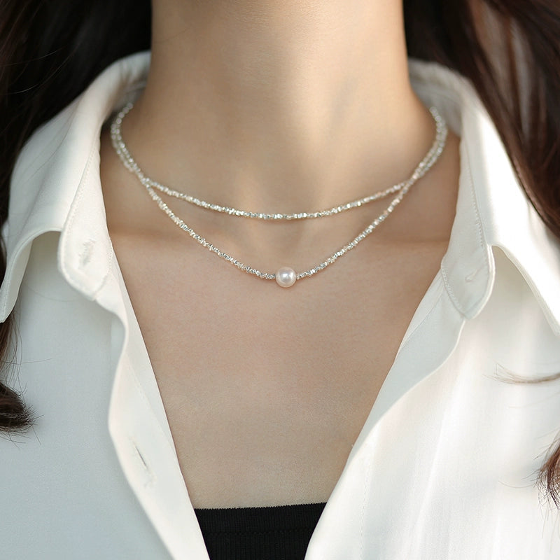 Broken Silver Pearl Necklace Women's Light Luxury Niche Delicate Clavicle Chain 925 Sterling Silver