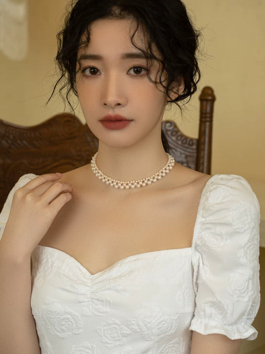 New Natural Freshwater Pearl Necklace Handwoven Chain for Girls