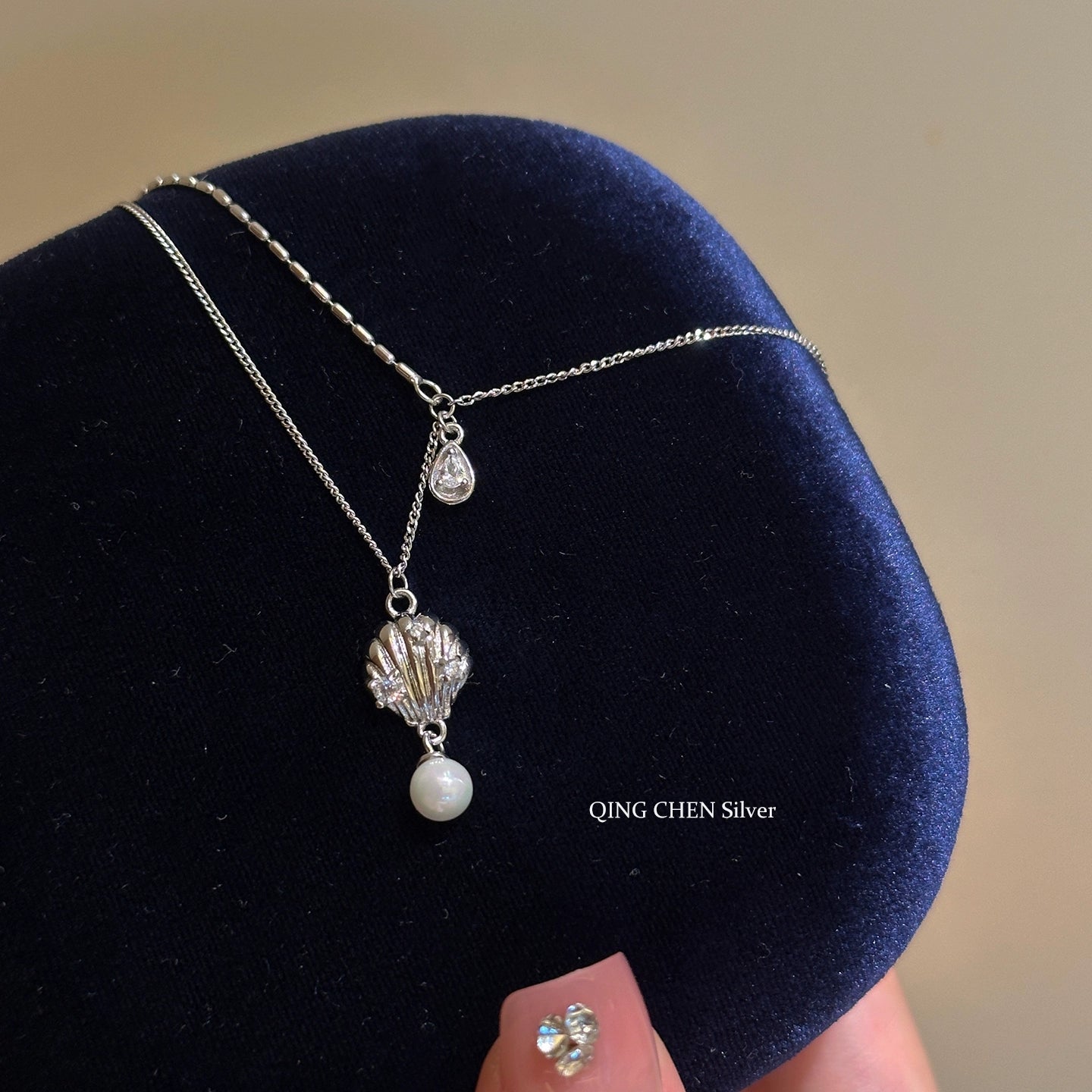 S925 Sterling Silver Shell Pearl Double Necklace Ladies Exquisite Silver Jewelry