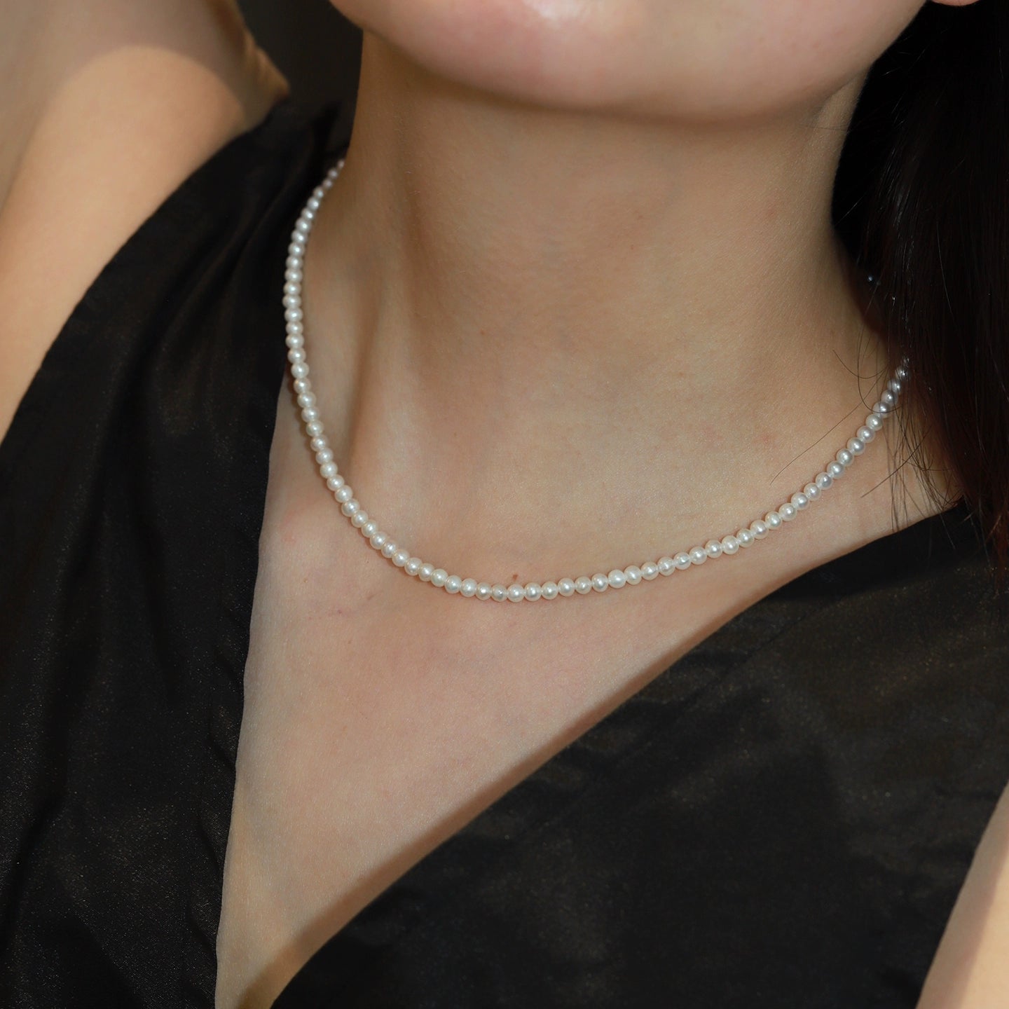 1621    3-4mm  pearl necklace stacked