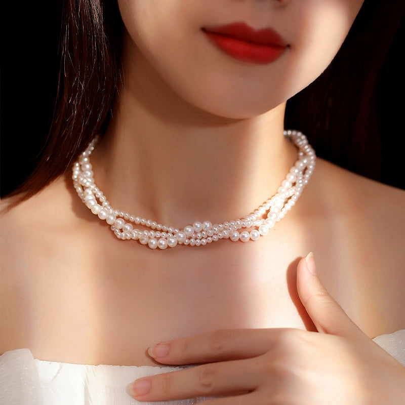 Multi-layer Twist Pearl Necklace Women's Natural Freshwater French Vintage Short Sweater Chain