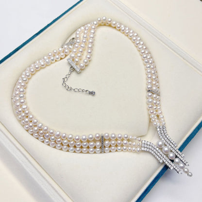New, Multi-layer Freshwater Pearl Necklace, with A Dress, One-word Collar, One-piece Delivery.