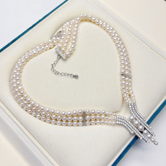 New, Multi-layer Freshwater Pearl Necklace, with A Dress, One-word Collar, One-piece Delivery.